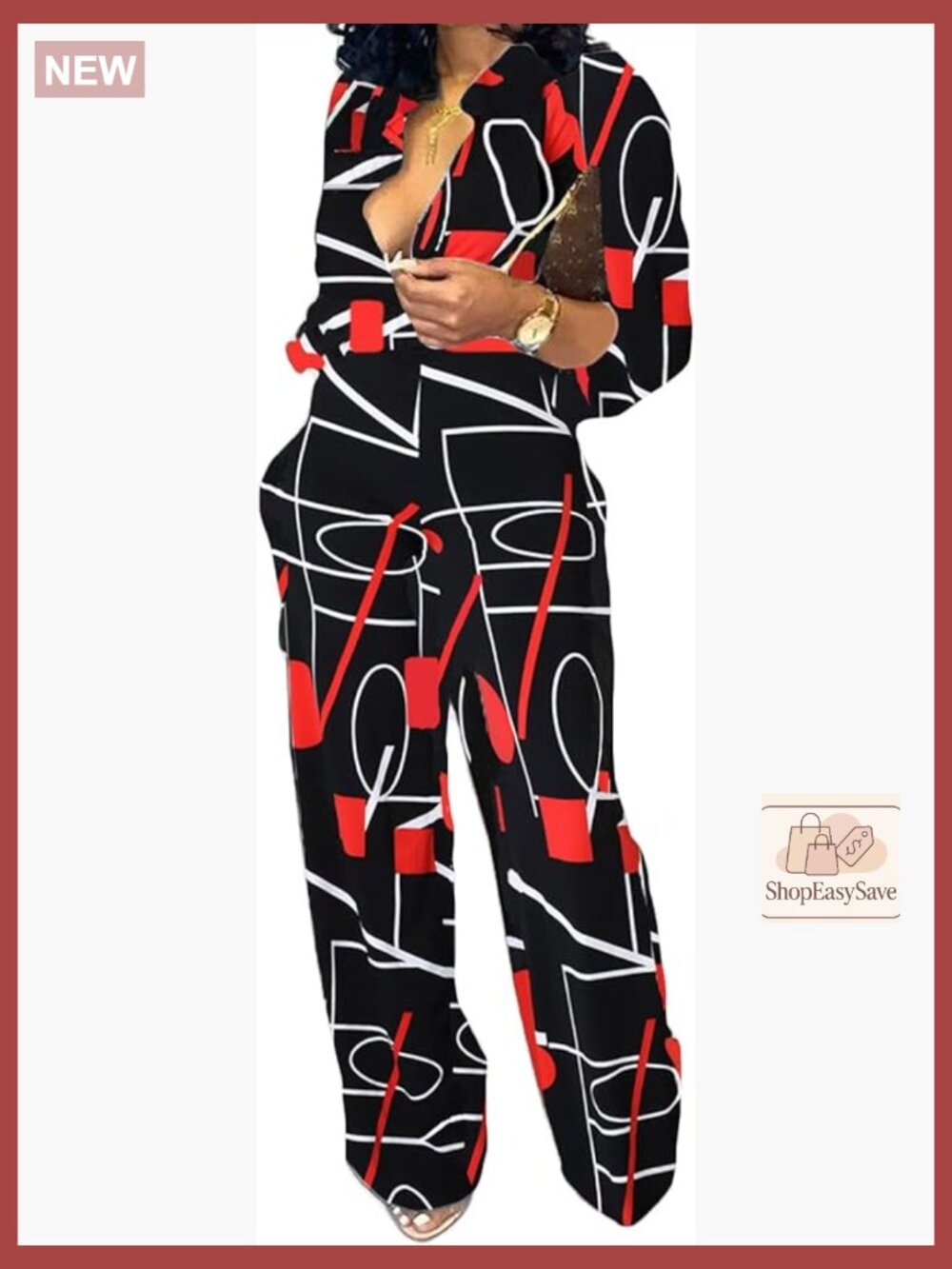 Elegant Business Casual Jumpsuit Slim Fit Long Sleeve V Neck Pockets